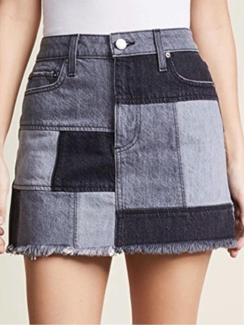 Alice + Olivia Patchwork Denim Mini Skirt